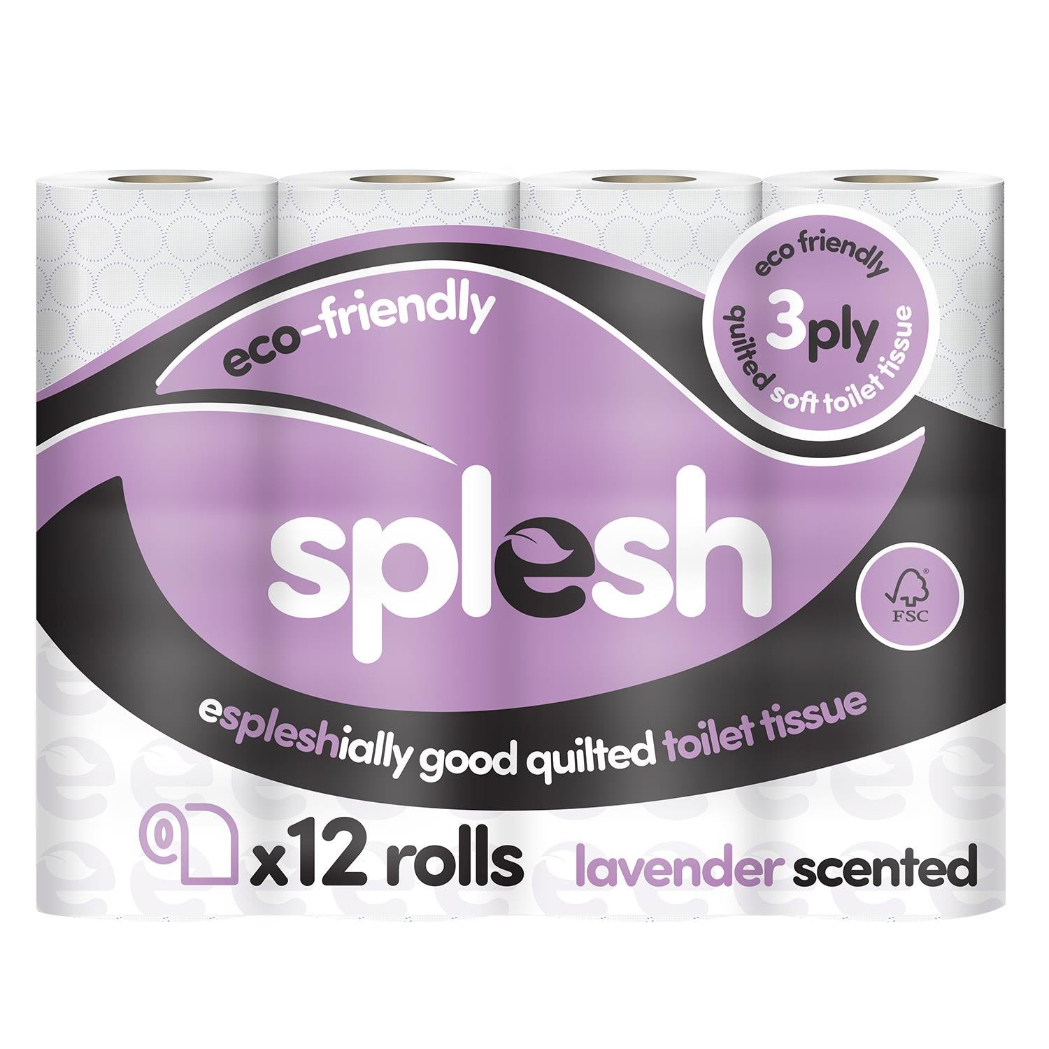 Splesh Soft & Quilted White, Lavender Aloe Vera or Lemon Toilet Tissue, 12 Rolls
