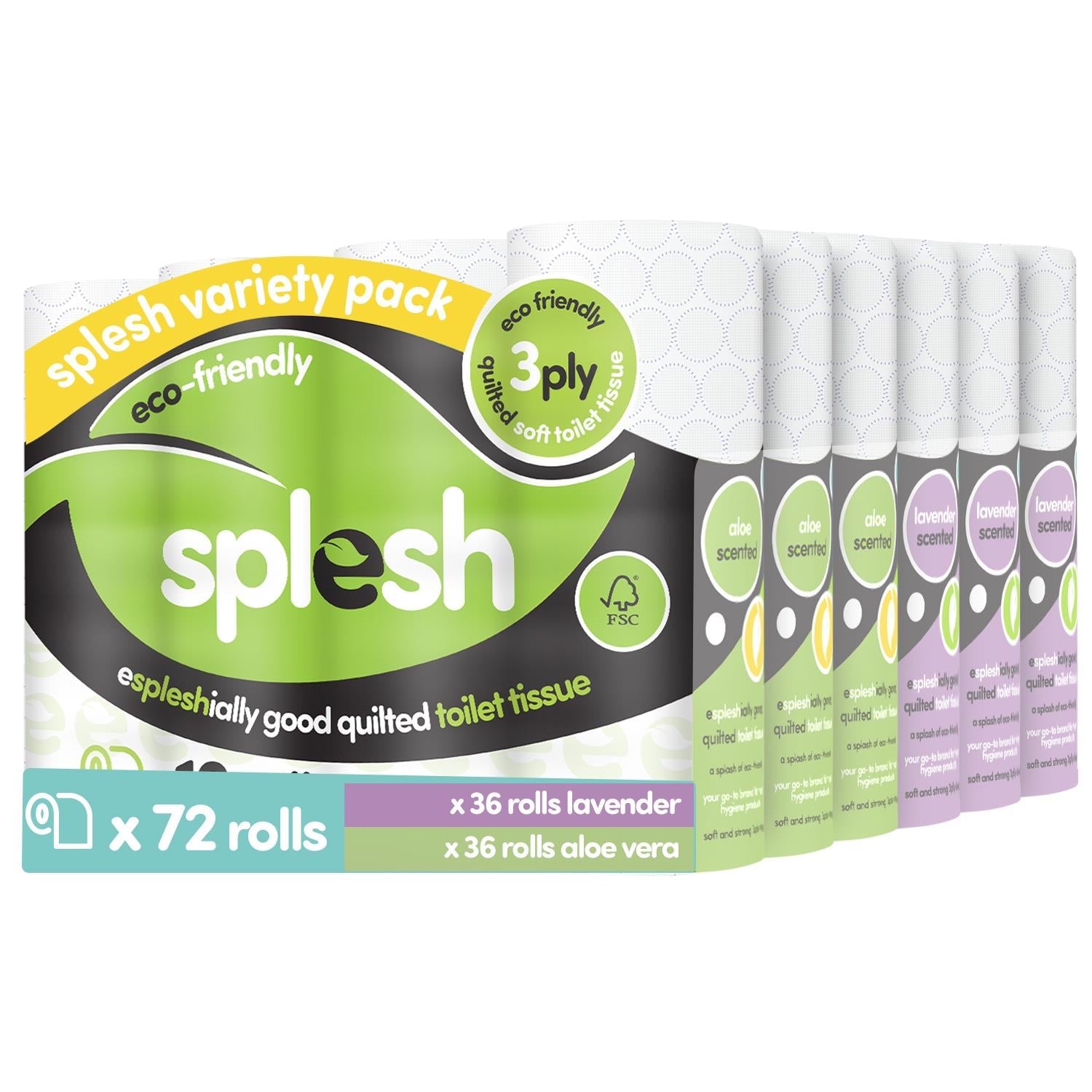 Splesh Super Saver 72 Toilet Rolls Variety Pack (36 Aloe vera+36 Lavender Rolls)
