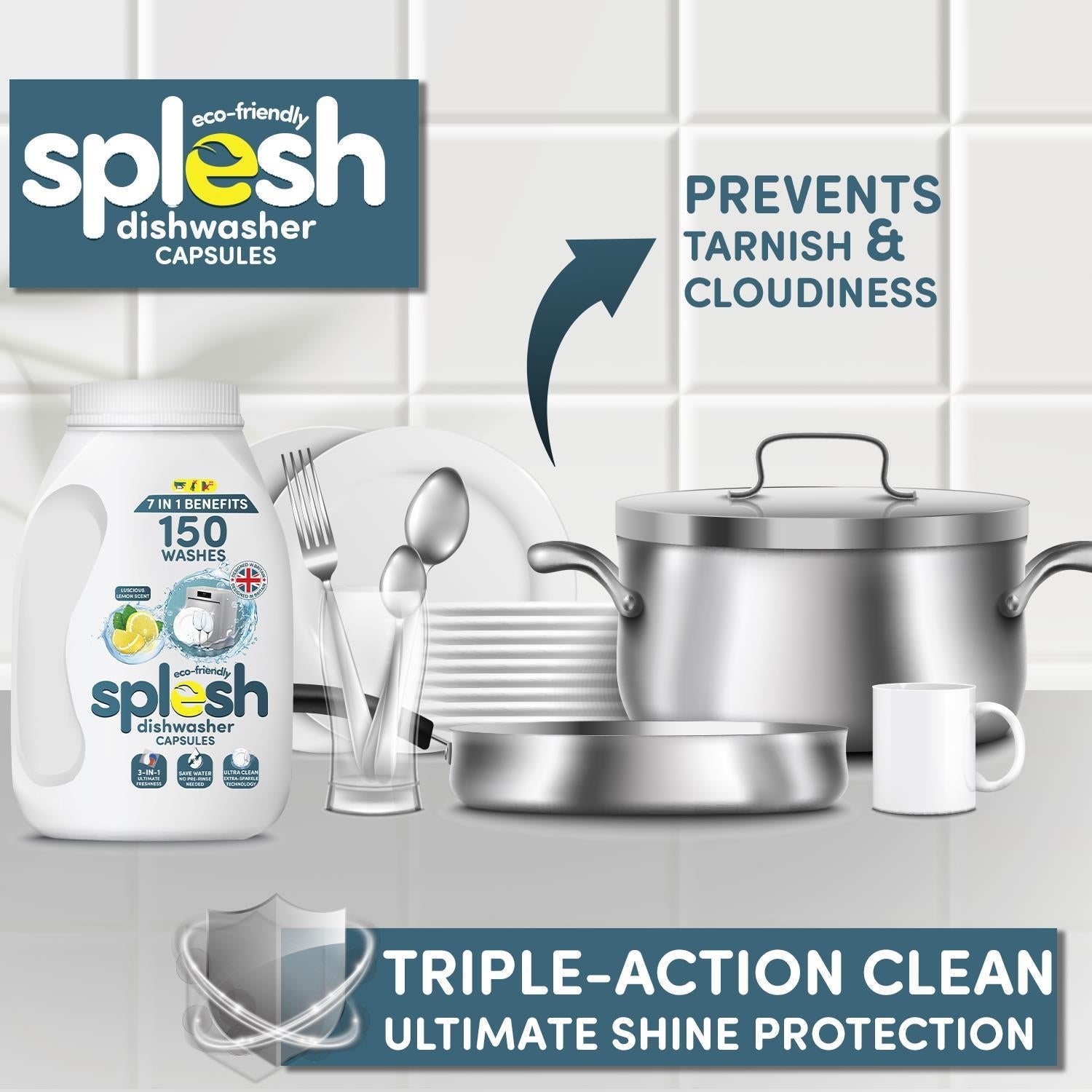 Splesh Cleaning Bundle of 3-in-1 Dishwasher 150 Capsules & Laundry 140 Capsules